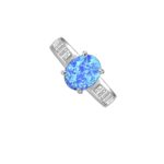 Savlano 14K White Gold Plated Oval Created Opal with Cubic Zirconia Ring for Women – Comes With a Gift Box (7, Blue)