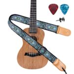 Eyeshot Ukulele Strap, Hawaiian Jacquard Blue Totem Ukelele Shoulder Strap, Suitable for Soprano Concert Tenor Baritone String Instruments
