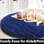 Navy Blue Rug for Bedroom,Fluffy Circle Rug 4’X4′ for Kids Room,Furry Carpet for Teen’s Room,Shaggy Circular Rug for Nursery Room,Fuzzy Plush Rug for Dorm,Indigo Carpet,Cute Room Decor for Baby