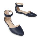 DREAM PAIRS Women’s Navy Pu Low Wedge Ankle Strap Flats Shoes Size 9 M US Amiga
