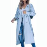 Women’s Windproof Trench Coat Notched Lapel Double Breasted Long Overcoat Casual Fall Winter Windbreaker Outerwear (Light Blue,XX-Large)