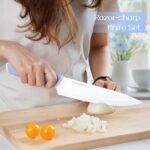 Astercook Kitchen Knife Set with Block and Sharpener 15 Piece German High Carbon Stainless Steel Knives Sharp Blade Dishwasher Safe Knife Block Set with Anti-slip Ergonomic Handle, Delicate Blue