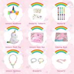 PERRYHOME Unicorn Toys for Girls 26 Pcs Surprise Box with Unicorn Stuffed Animal Plush Toy, DIY Coloring Book and Markers, Unicorn Necklace & Jewelry, Unicorn Gift Toy Christmas Birthday Gift for 3+