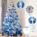 Yaheetech 7.5ft Pre-lit Artificial Christmas Tree with 550 Incandescent Warm White Lights, Snow Flocked Full Prelighted Xmas Tree with 1284 Branch Tips & Foldable Stand, Lake Blue Gradient