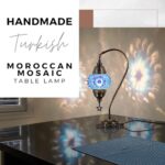 DEMMEX Authentic Turkish Lamp, Made in Turkey, Turkish Moroccan Mosaic Table Bedside Lamp, 100% Handcrafted, Antique Brass Color Metal Body and Decorated Metal Base, Gooseneck, 15″ Height (Blue)