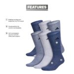 adidas Men’s Athletic Cushioned Crew Socks with Arch Compression for a Secure fit (6-Pair), Tech Indigo Blue/Grey/Collegiate Navy, Large