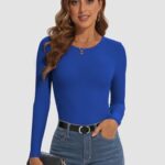 ATHMILE Womens Long Sleeve Crewneck Ribbed Tops Fitted Stretch Casual Basic T Shirts 2025 Royal Blue