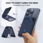 QYQBOON Mag-Safe Wallet Magnetic Wallet for iPhone Lightweight Magnetic Phone Wallet Stand Adjustable Leather Magnetic Card Holder for iPhone 16/15/14/13/12 Series, Not for iPhone Mini (Dark Blue)